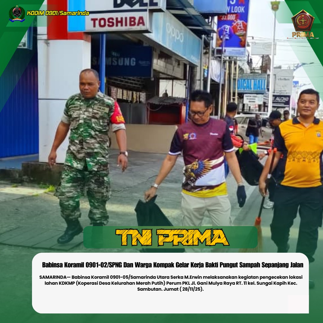 Babinsa Koramil 0901-02/SPNG Dan Warga Kompak Gelar Kerja Bakti Pungut Sampah Sepanjang Jalan