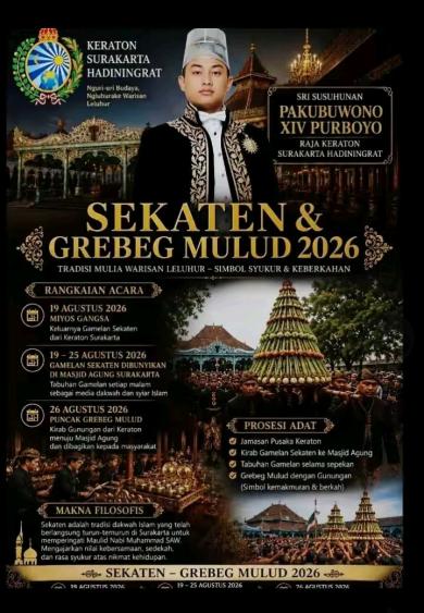 Grebeg Maulud Keraton Kasunanan Surakarta, Digelar 26 Agustus 2026