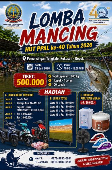 PPAL Gelar Lomba Mancing Dalam Rangka HUT Ke-40, Ajak Masyarakat Meriahkan Semangat Kebersamaan PPAL Gelar Lomba Mancing Dalam Rangka HUT Ke-40, Ajak Masyarakat Meriahkan Semangat Kebersamaan