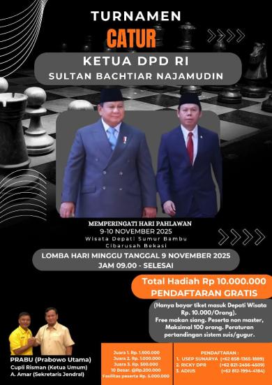 Ikuti Turnamen Catur Kejuaraan Ketua DPD-RI Sultan Bachtiar Najamudin, Hadiah Total 10Jt Ikuti Turnamen Catur Kejuaraan Ketua DPD-RI Sultan Bachtiar Najamudin, Hadiah Total 10Jt
